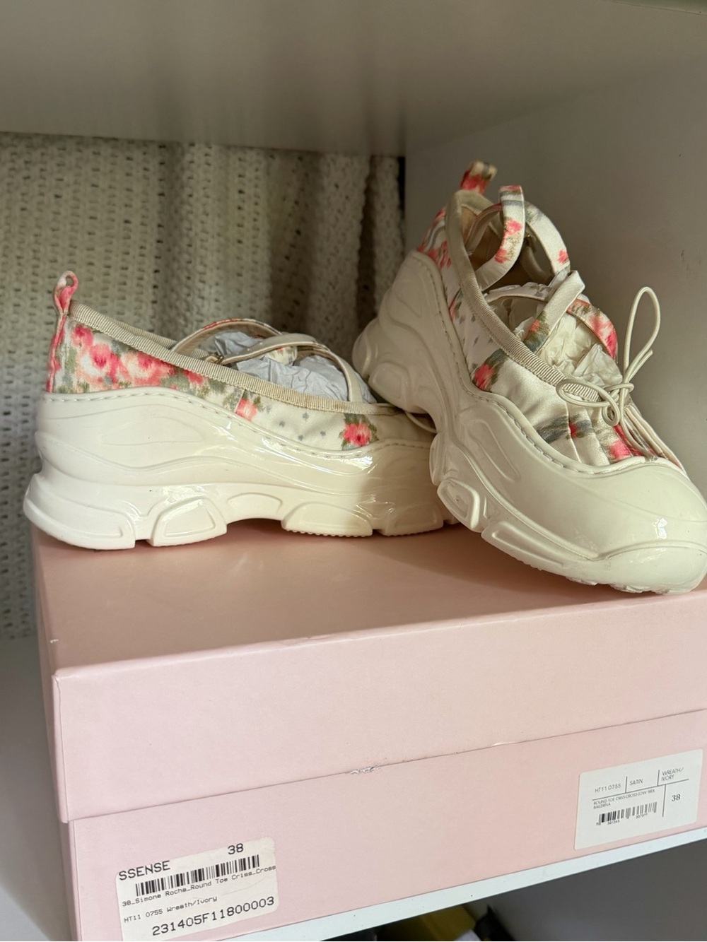 Simone Rocha Cream Platform Sneakers with Pink Floral Accents